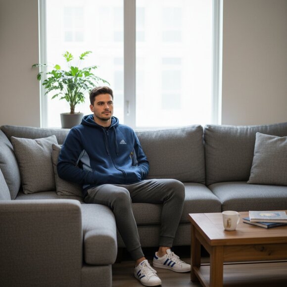 ADIDAS Mens Active 360 Hoodie Fleece Jacket Medium Blues & Yellow 3 stripes - Picture 7 of 7